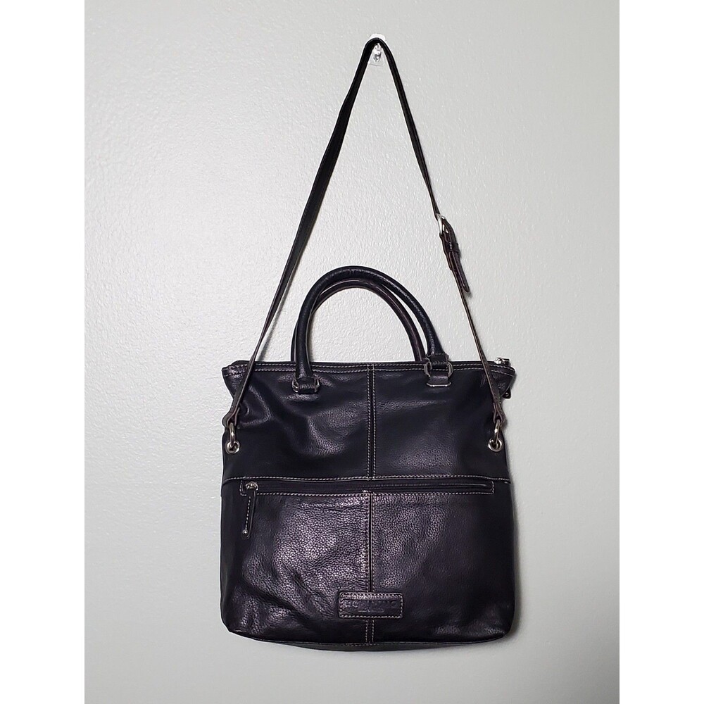 Tignanello Black Soft Pebbled Genuine Leather Boho Chic Handbag Shoulder Bag